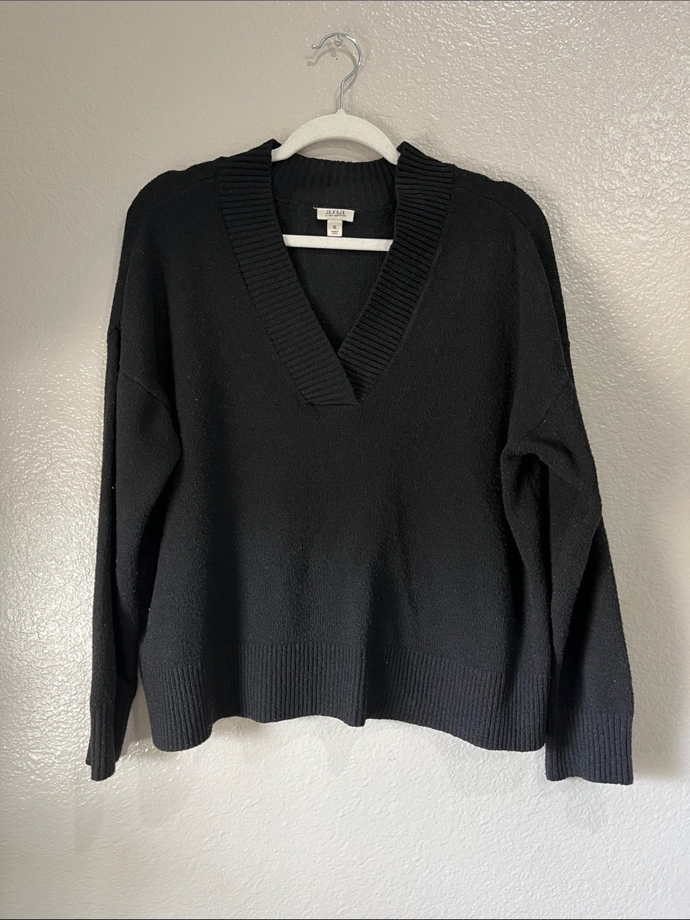 ana Blank NYC Oversized Black V-Neck Knit Sweater Sz XL Comfy Casual TC0493